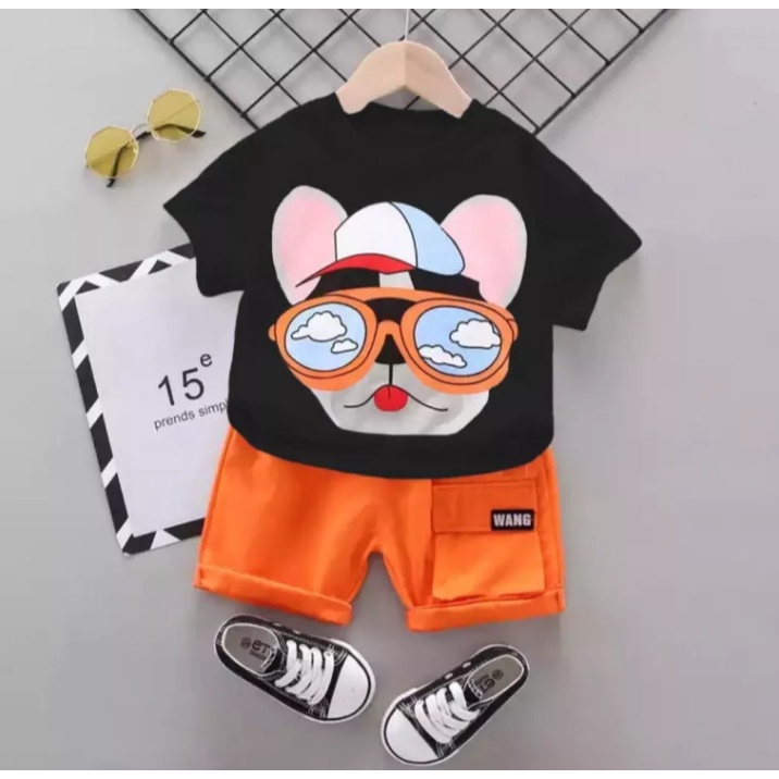 Promo-Setelan Baju Kaos Anak Laki-laki Dan Perempuan Setelan Baju Kaos Wangs Dog Anak Umur 1-5 Tahun