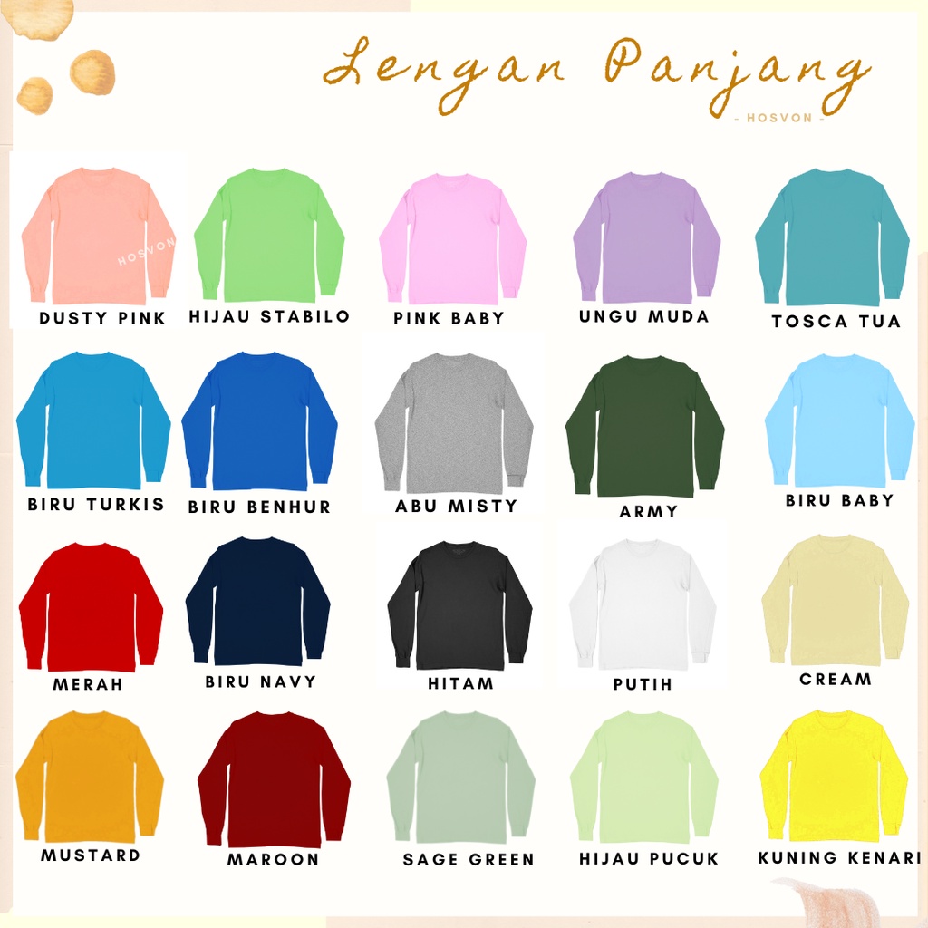 [LANGSUNG DARI PABRIK] Hosvon Kaos Polos COTTON COMBED 20s Lengan Panjang Size M-XXL (UNISEX)