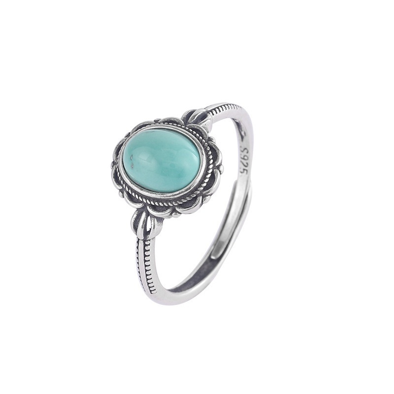 Cincin Model Terbuka Bahan alloy Desain Geometri Hias turquoise Imitasi Gaya Eropaamerika adjustable Untuk Wanita