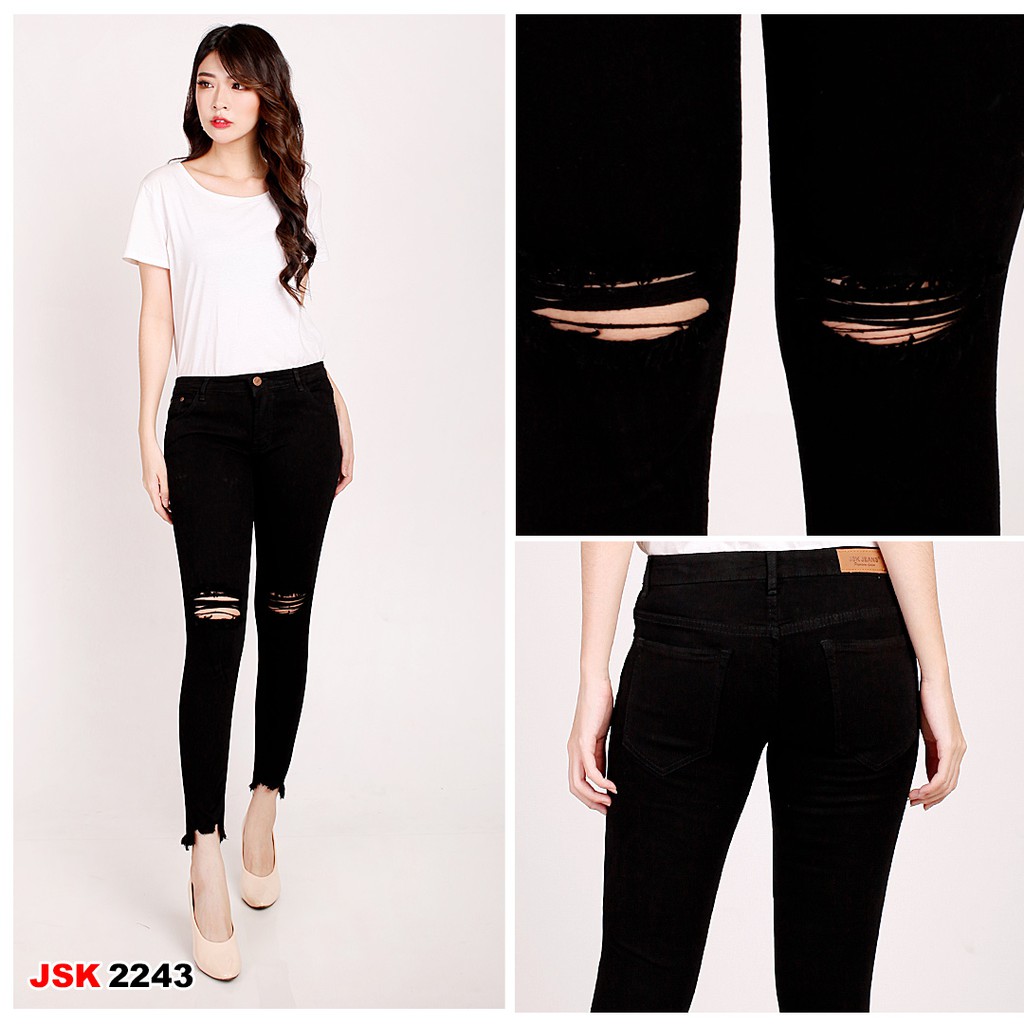 Celana Jeans wanita 7/9-Celana Jeans Sobek Lutut-Jeans Wanita Strecth 7/9 Jeans Wanita Sobek  2243