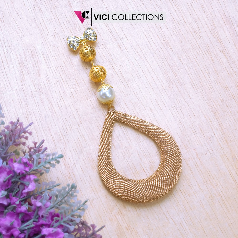 Bros Dagu Juntai Wanita Aksesoris Hijab Jilbab Mutiara Brukat Tetesan Air Oval BSP172-3