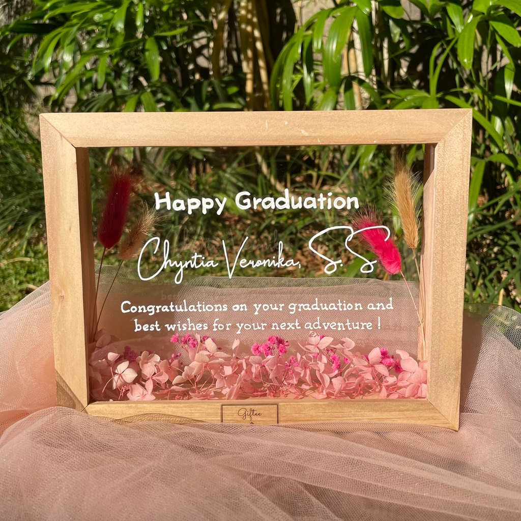 Kado wisuda Frame 3D bunga kering/Custom bingkai foto 3D Dried Flowers