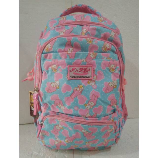 Tas ransel sekolah silver girl biru pink. Tas silver girl love motif