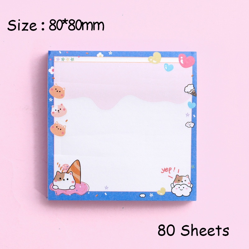 80 Lembar Sticky Notes Motif Kartun Lucu Untuk Sekolah / Kantor