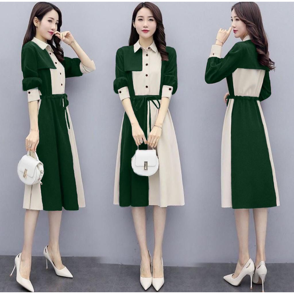 Dress Shibi - Dress TwoTone Wanita Terbaru - Dress Formal Perempuan - Pakaian Wanita