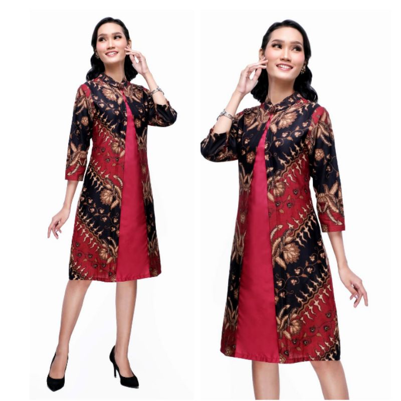 Dress Wanita Jumbo Batik Modern 4L-5L Atasan Tunik Big Size Seragam Batik Kantor Wanita DHL-Mrh