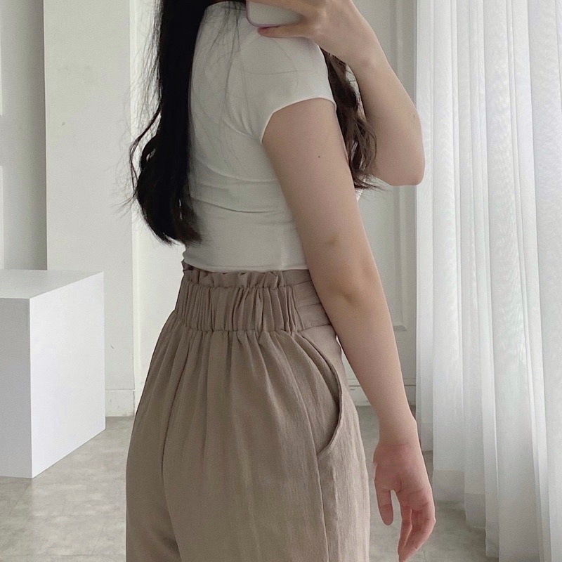 Celana Kulot Linen Highwaist Premium Side Double Button