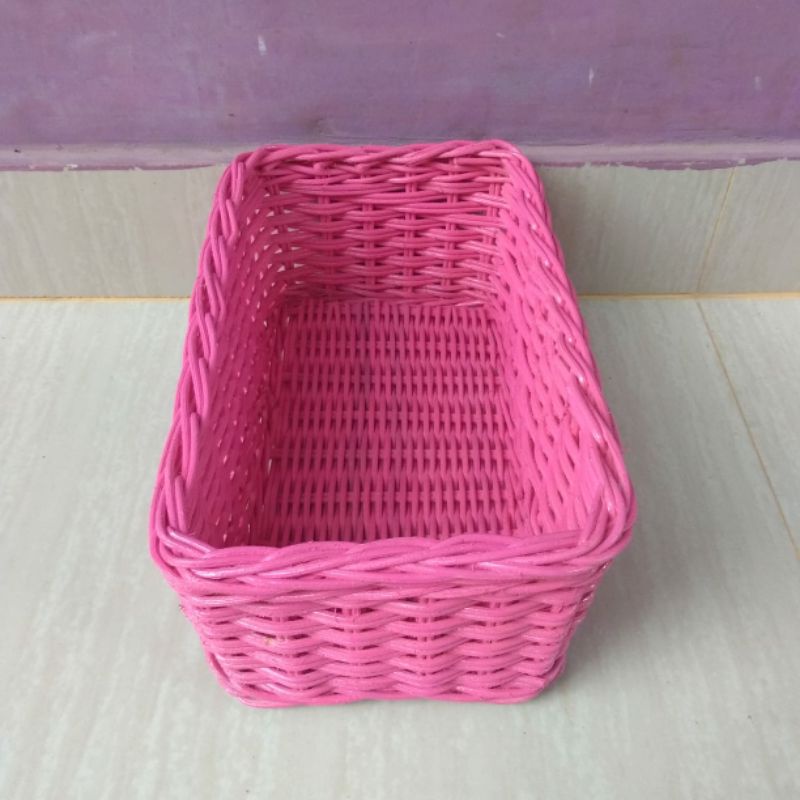 keranjang rotan persegi panjang kotak motif parcel seserahan sovenir murah  24x14x10 cm