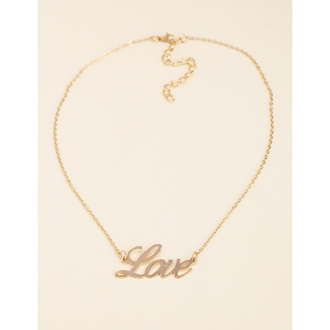 LRC Kalung Wanita Fashion Golden Alloy Letter Hollow Necklace K43619