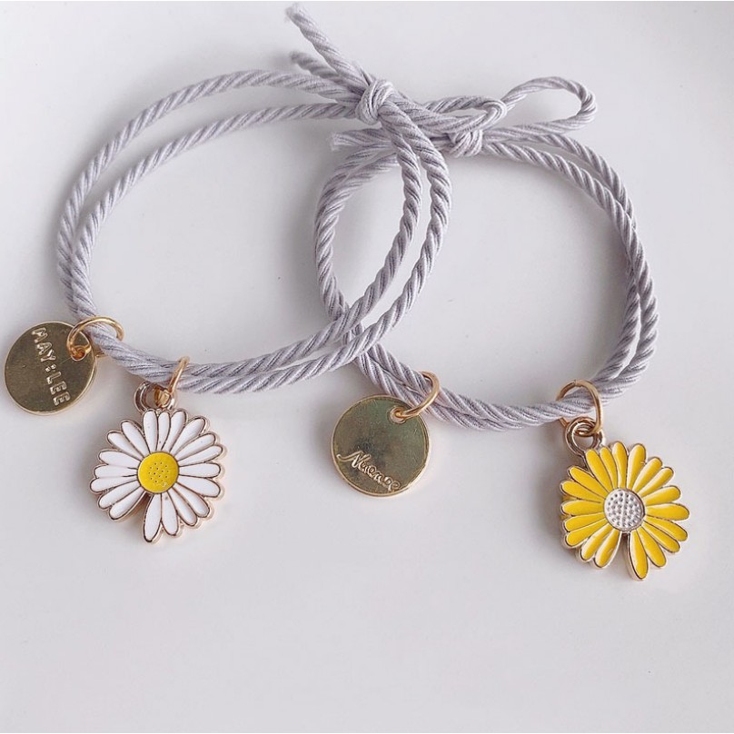 Gelang ikat rambut Daisy Sunflower Sakura elastis awet Gaya Korea-4