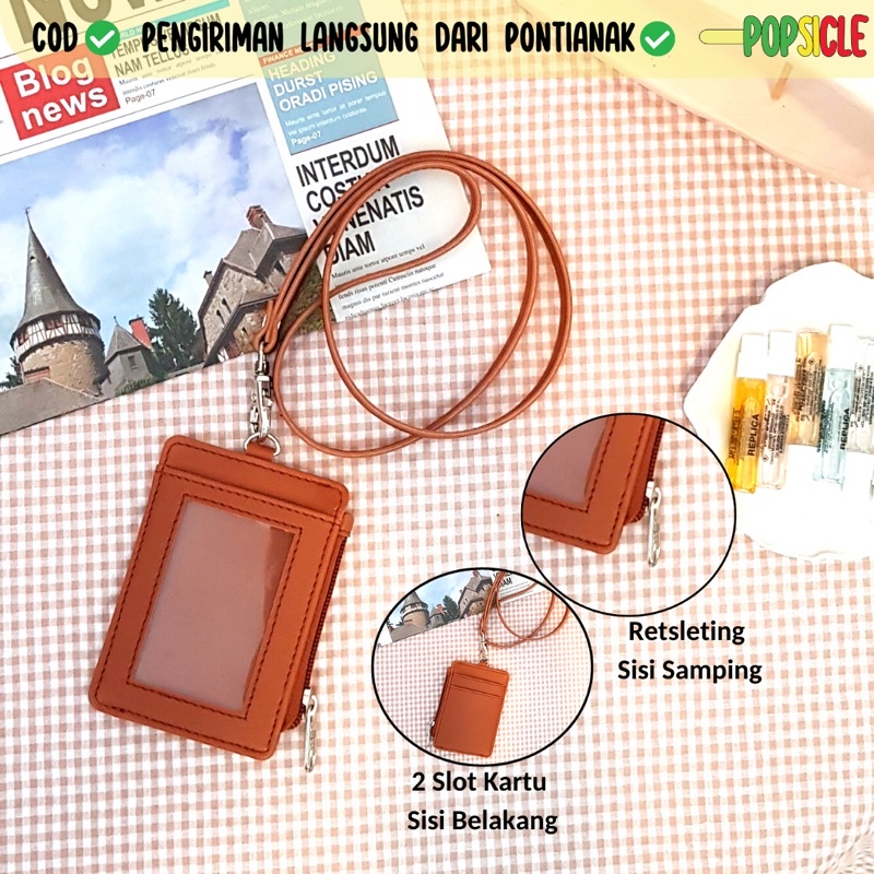 

ID Card Holder Flashee Resleting Name Tag Seleting Coklat Muda ID Card Holder Zipper Kulit Termurah PU Leather Lanyard NameTag