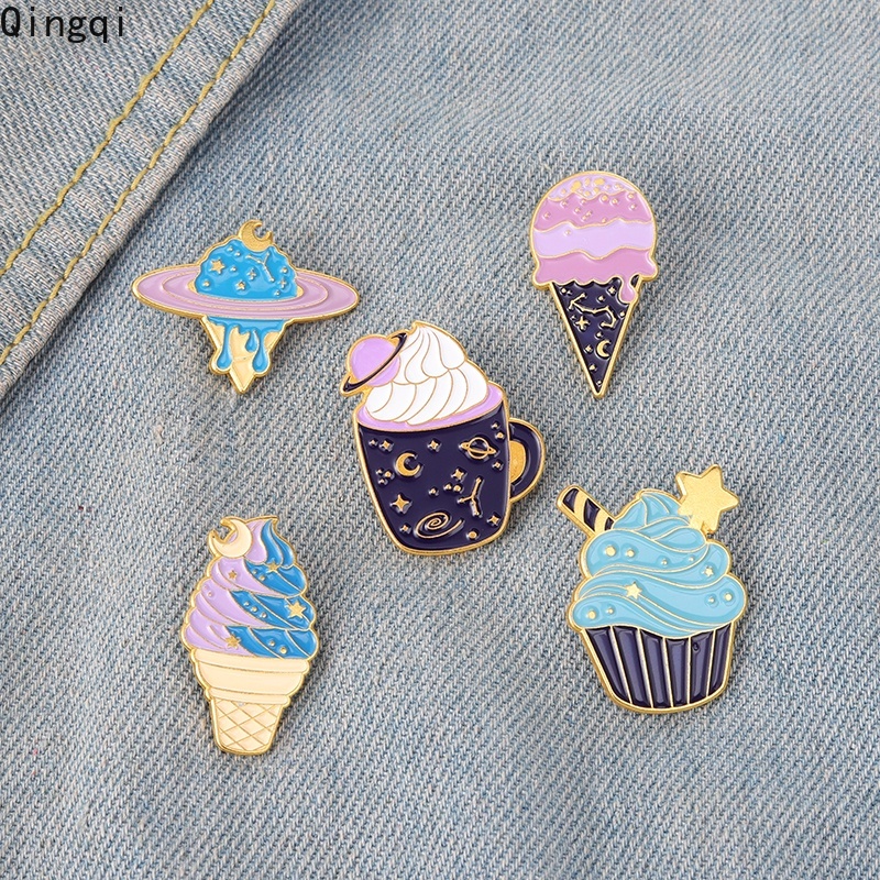 Bros Pin Enamel Bentuk Planet / Es Krim / Dessert Untuk Aksesoris Tas / Pakaian Anak