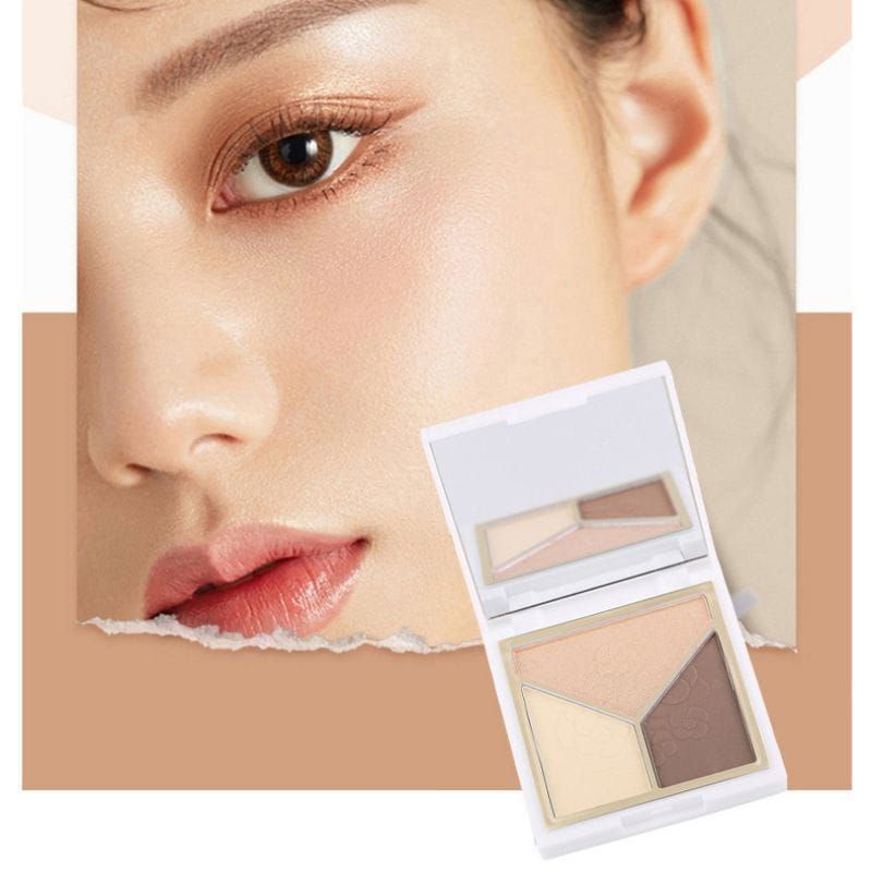Medan Termurah Highlighter &amp; Repairing palette Tri color Powder Highlighter matte 3 warna