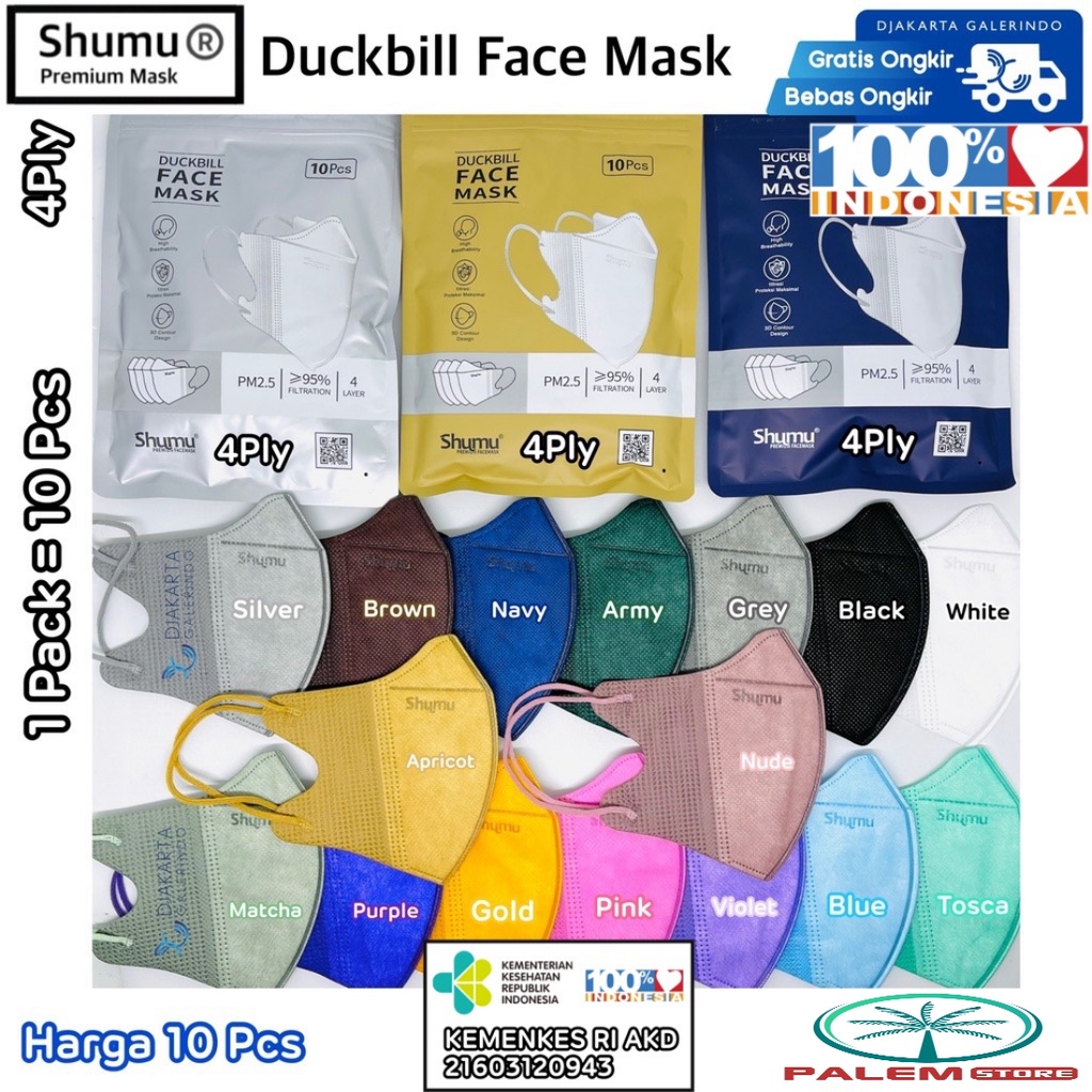 Masker Duckbill SHUMU 4 PLY emboss Original Pack isi 10