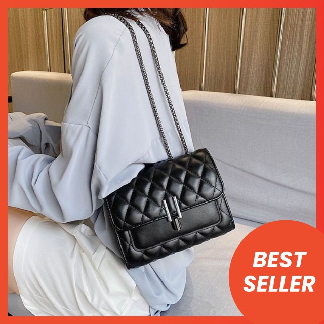 Tas Selempang Slempang Sling Bag Bahu Rantai Wanita Korean style Kunci Putar Kekinian Cocok untuk OOTD Kondangan Pesta-5