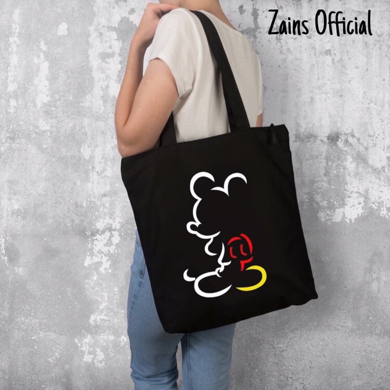 Totebag Kartun Cartoon tulisan logo Mickey Mouse tee totebag rapper sling bags waistbag / tas ransel