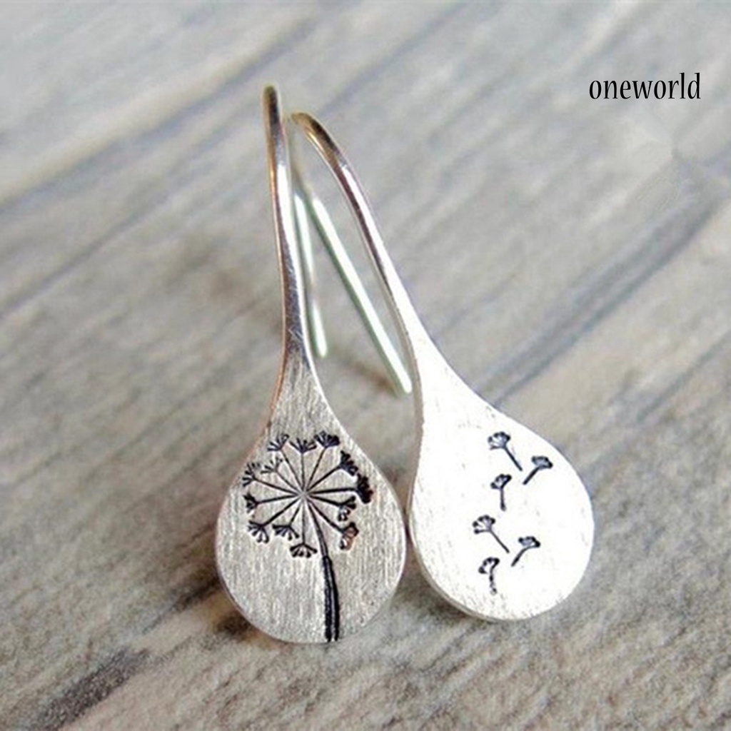 OW# Retro Simple Dandelion Silver-plated Ladies Fashion Earrings Jewelry Accessory