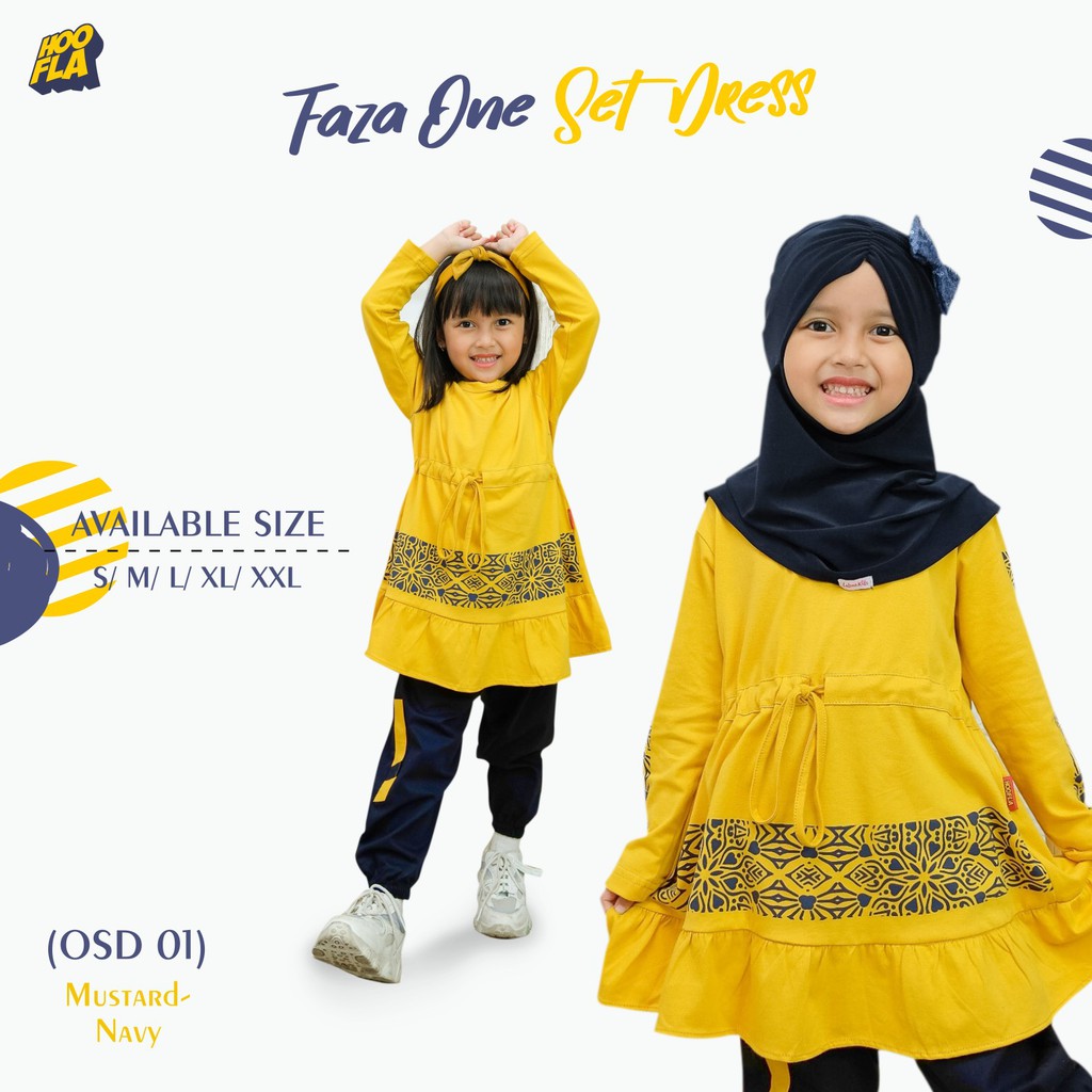 Baju Setelan Celana Jogger Anak Perempuan Usia 3 - 12 Tahun Tunik Harian Katun Premium Faza One Set Dress HooflaKids Original Branded 4 5 6 7 8 9 10 11