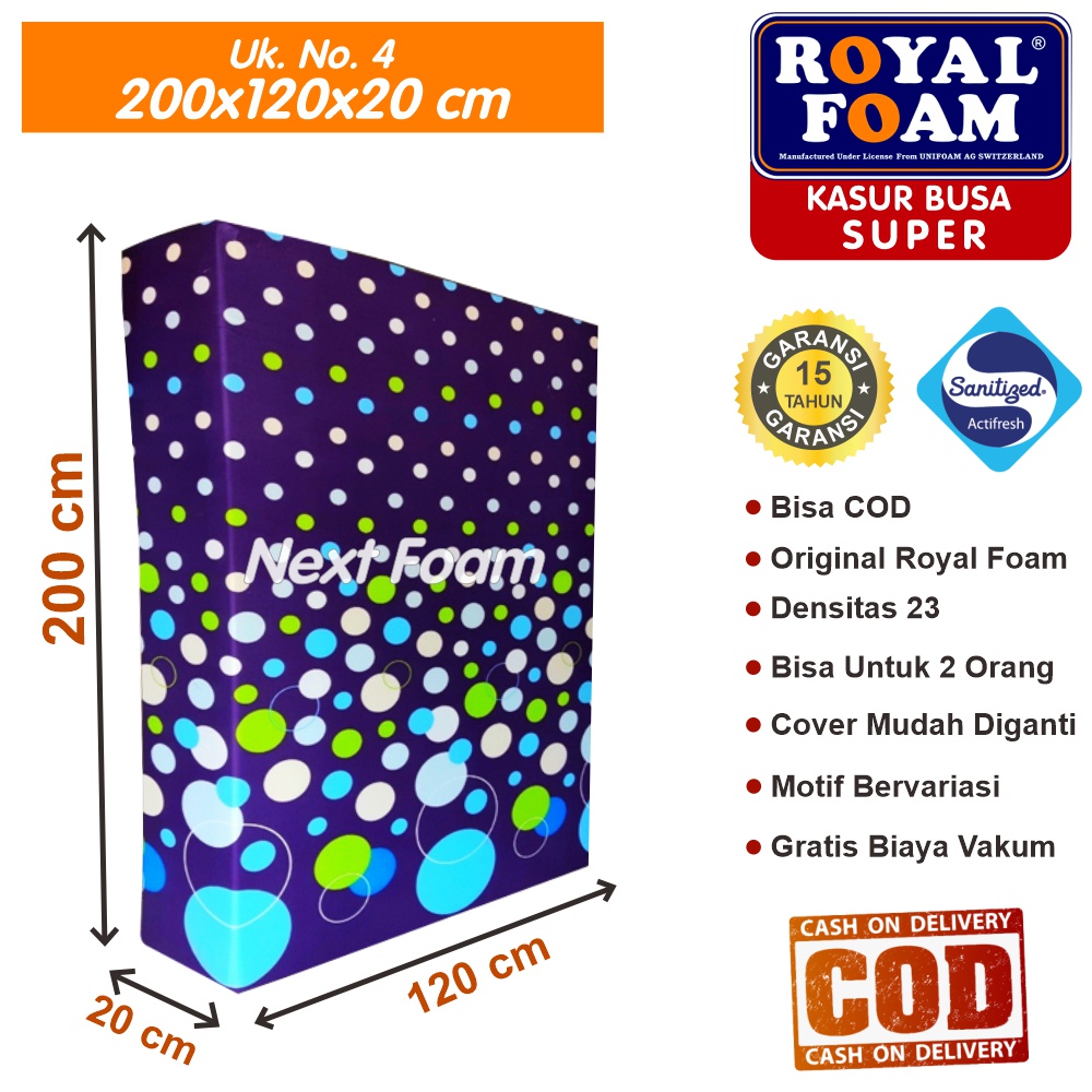 Kasur Busa Royal Foam Ukuran No 4 200x120x20 cm Tebal 20 cm D23 ORIGINAL Garansi 15 Tahun