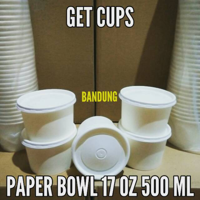 

Paper bowl 17 oz 500 ml + tutup isi 50 pcs