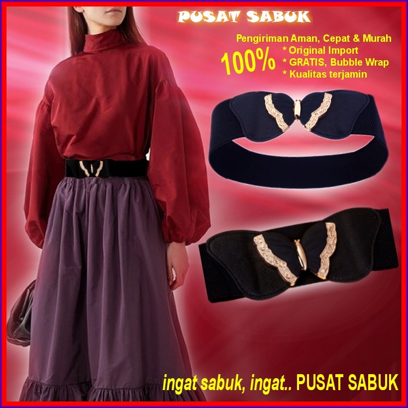 Gesper Fashion Korea Ikat Pinggang Wanita Sabuk Cewek Women Belt Kupu obi Karet Gold Emas Murah Oby