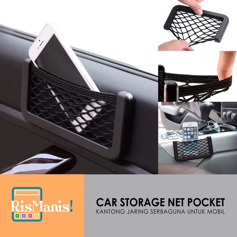 CAR STORAGE NET POCKET - Kantong Jaring Jala Penyimpan HP Dompet Kartu Karcis Parkir Aksesoris Mobil