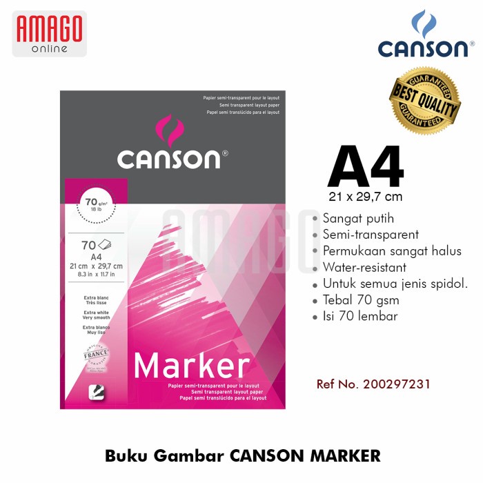 Buku CANSON Marker - A4 - 70 sheets - 70 gsm - Pad - 200297231