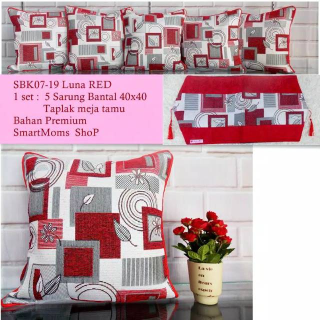  SARUNG  BANTAL  SOFA KURSI  MINIMALIS MODERN MERAH KOTAK M01 