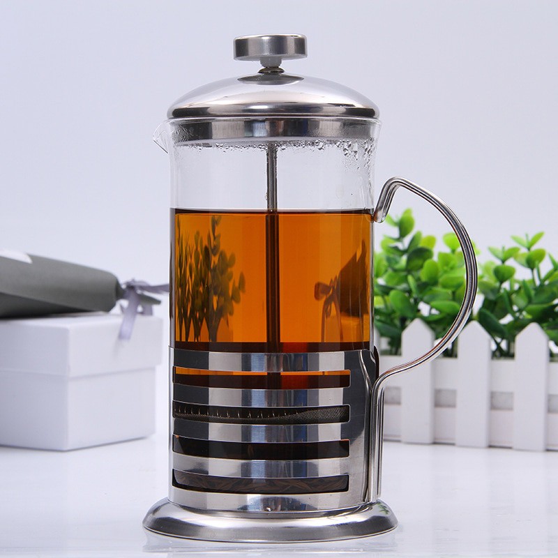 Duolvqi French Press Manual Coffee Maker Pot Stripe Pattern 600ml - KG72I - Silver