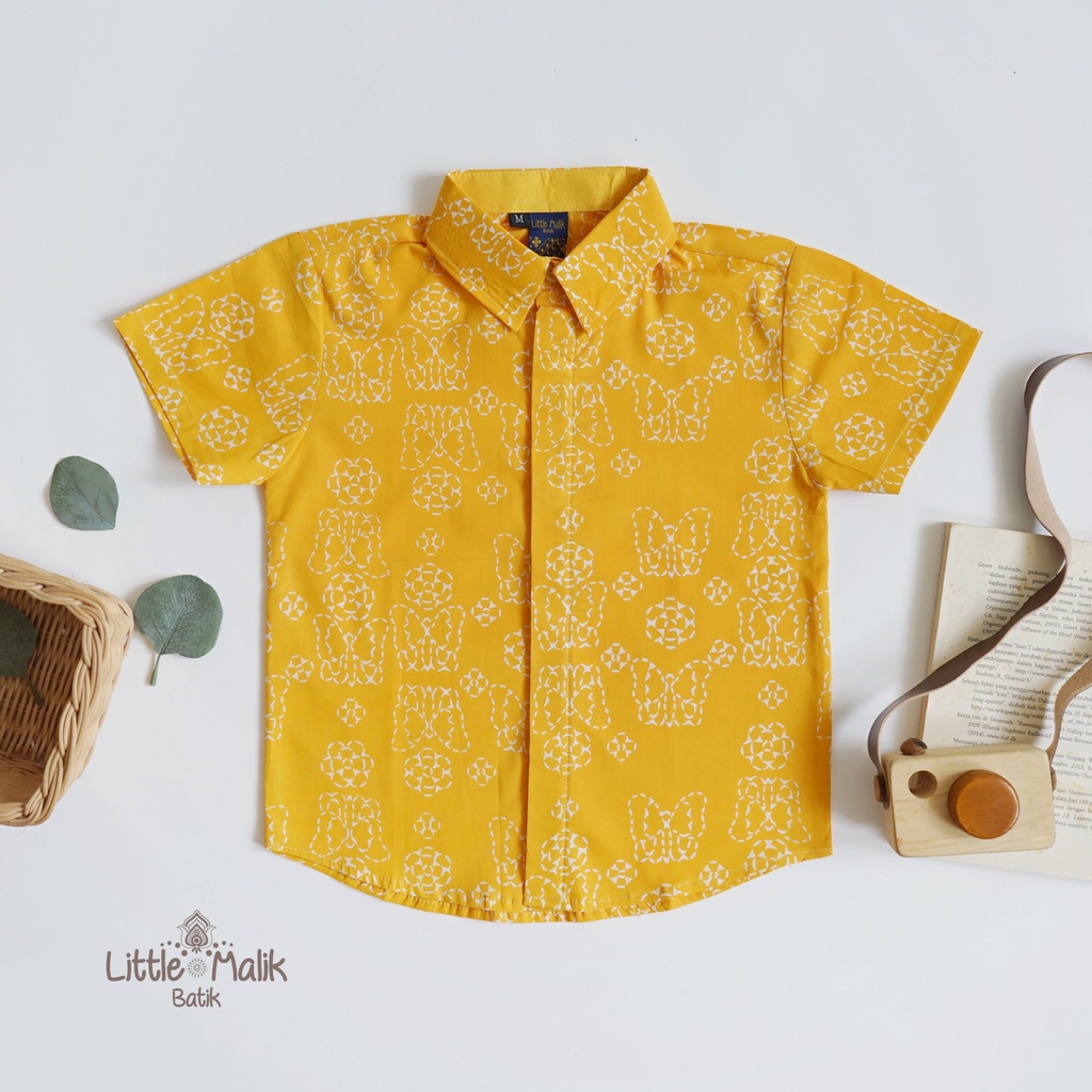 Kemeja Batik Anak Lengan Pendek By Little Malik Batik, Garutan, warna Kuning