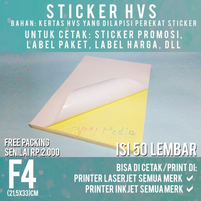 

perekat-pengikat- sticker hvs f4 isi 50 lembar / kertas stiker inkjet doff matte folio -pengikat-