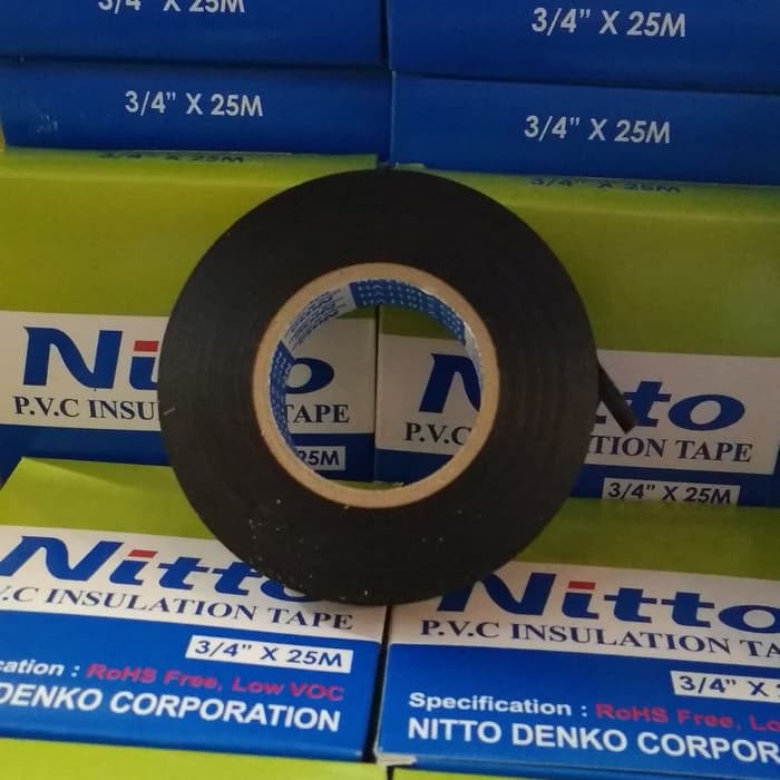 NITTO/Isolasi Listrik lakban hitam/Lem Perekat Kabel Ukuran 3/4&quot;X25M