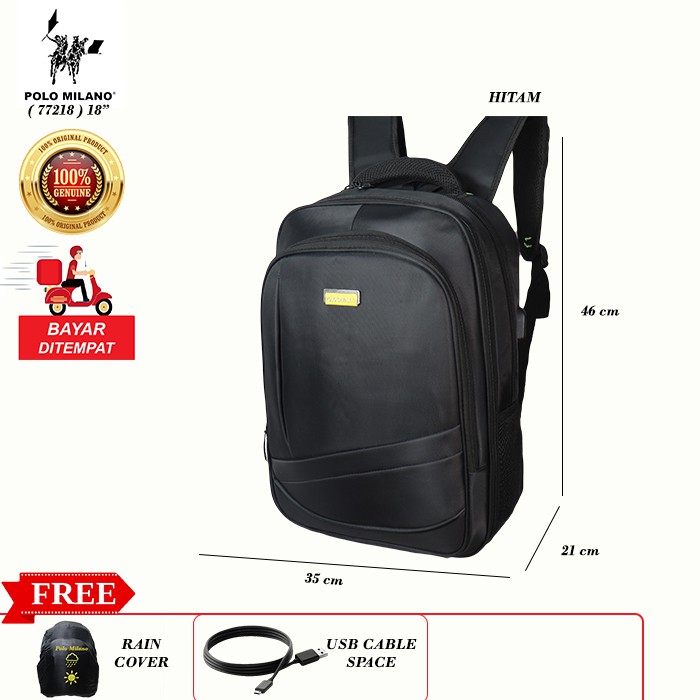 TAS RANSEL PRIA IMPORT MURAH POLO CAVALLO - 77218 - WARNA HITAM - FREE BOTOL - ANTI AIR READY STOCK