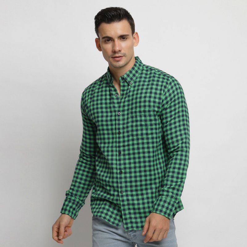 Other kemeja Lengan Panjang Pria Wanita Hijab Ootd Cewek flanel kotak kotak terlaris saat ini Viral tiktok-PREMIUM GREEN
