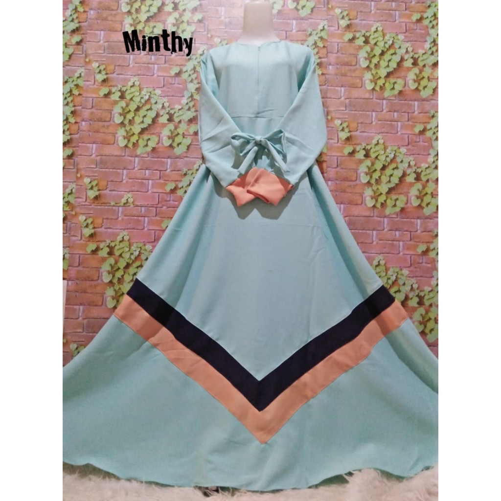 Moza dress mosscrepe gaun syari gamis modern busana muslim baju wanita syari remaja plat pelangi