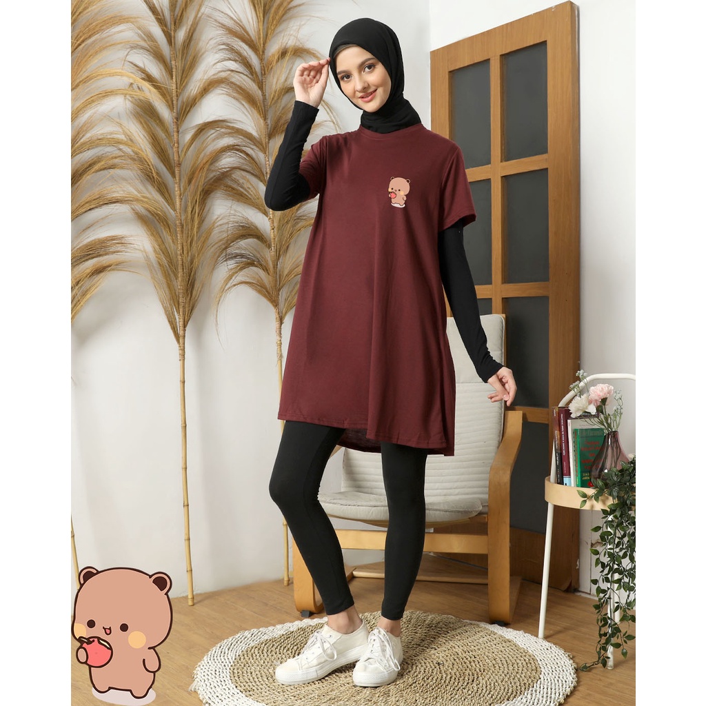 YOURSTYLE1119 - BASIC DRESS BROWN WHITE APPLE TEE OVERSIZE TUNIK MIDI POLOS CASUAL HIJAB