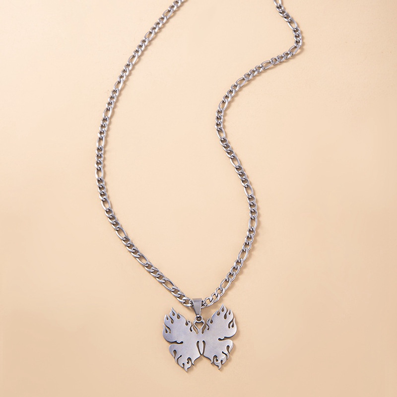 Kalung Rantai Desain Butterfly Moon Bahan Stainless Steel Warna Silver Untuk Pria Dan Wanita