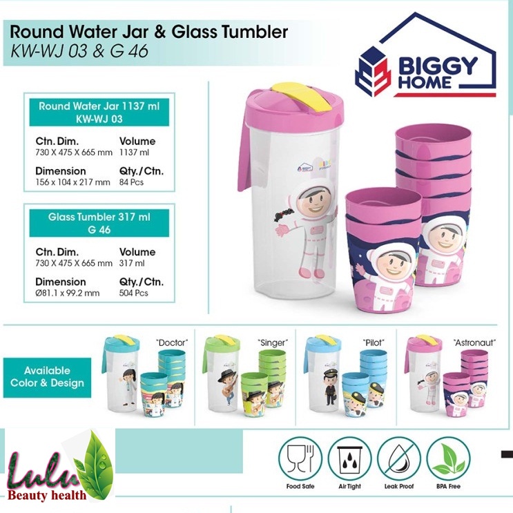 TEKO BERANAK MOTIF PROFESI KARAKTER ANAK 1 TEKO + 6 GELAS WATER JAR BIGGY
