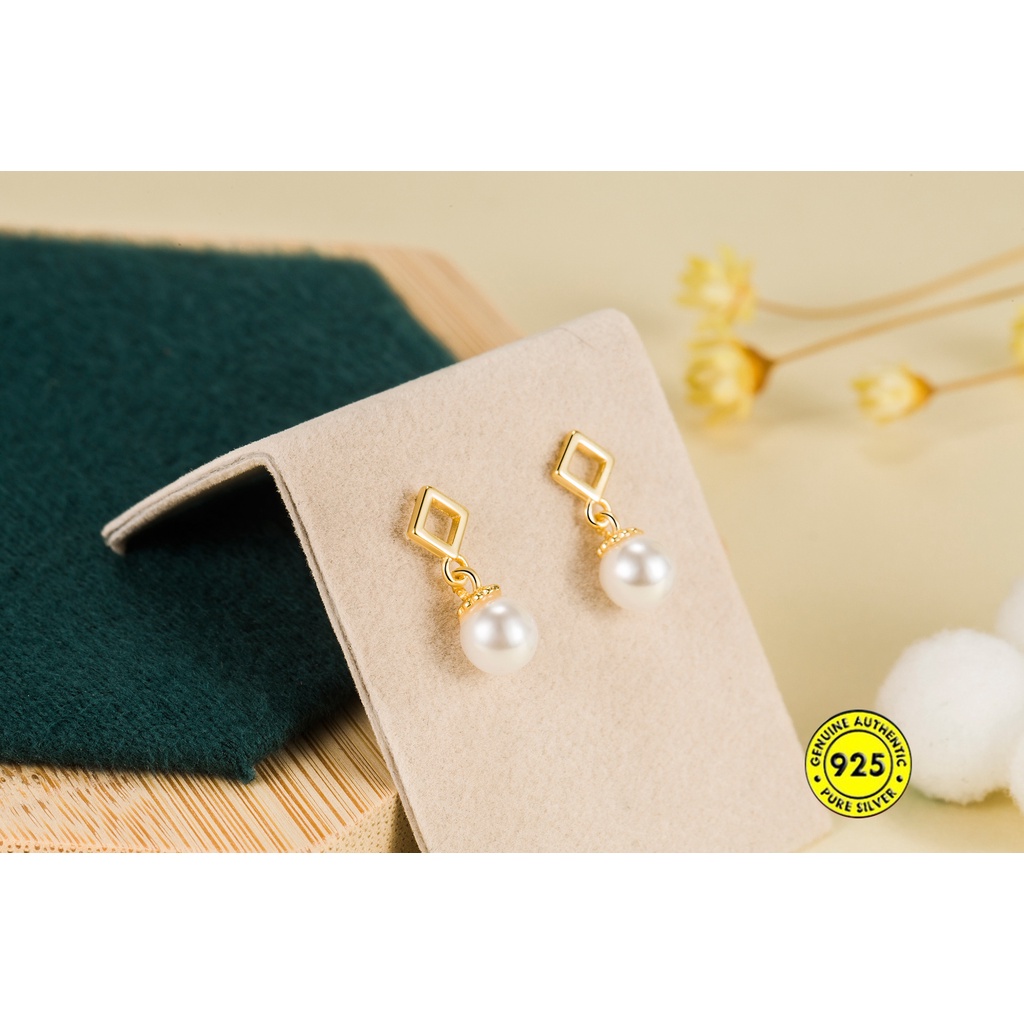 Anting Tusuk Motif Geometri Hias Mutiara Imitasi Ala Perancis / Vintage Untuk Wanita