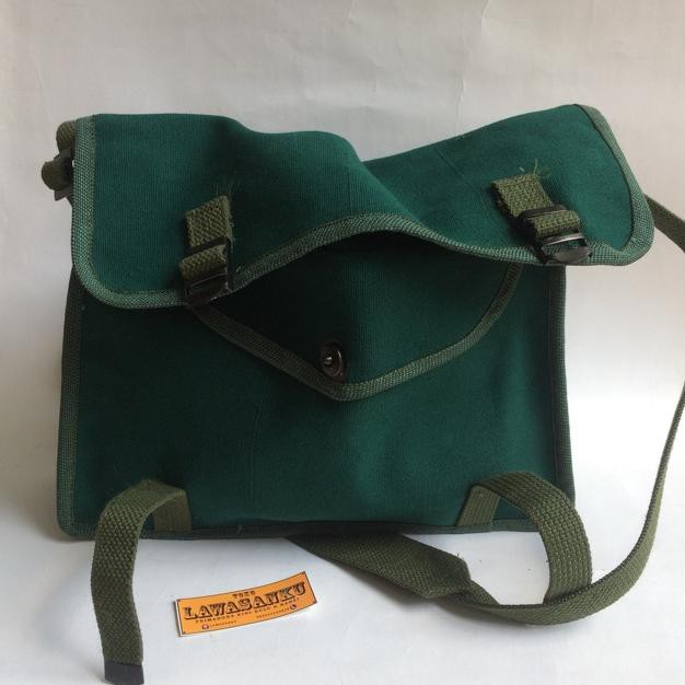 [271Y] tas kanvas slempang selempang jadul kuno vintage lawas tentara kulit stb postman bag hijau