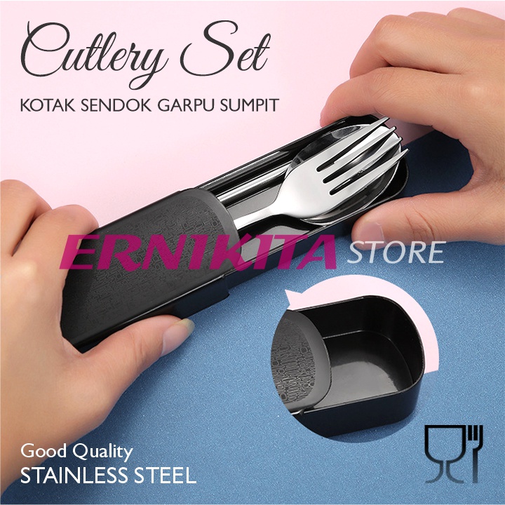 SENDOK STAINLESS BOX SET - Sendok Garpu Sumpit Bahan Tebal