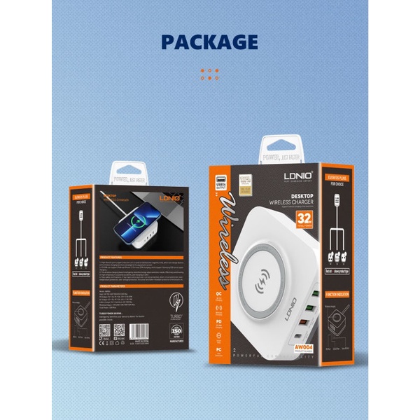 LDNIO AW004 - 32W Desktop Wireless Charger - 4 USB Support PD QC 3.0 - Charger Universal 4 USB Port dan Wireless Charger