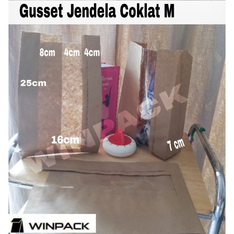 

Kantong Kertas Jendela Coklat Gusset M+