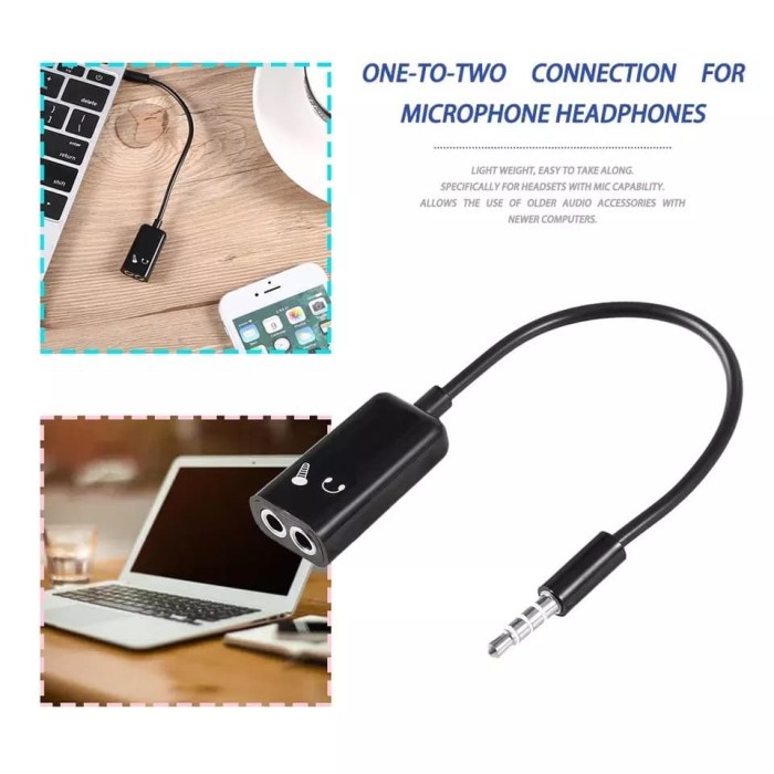 Audio Microphone Splitter Headphone Adapter 3.5mm Jack Headset PC HP