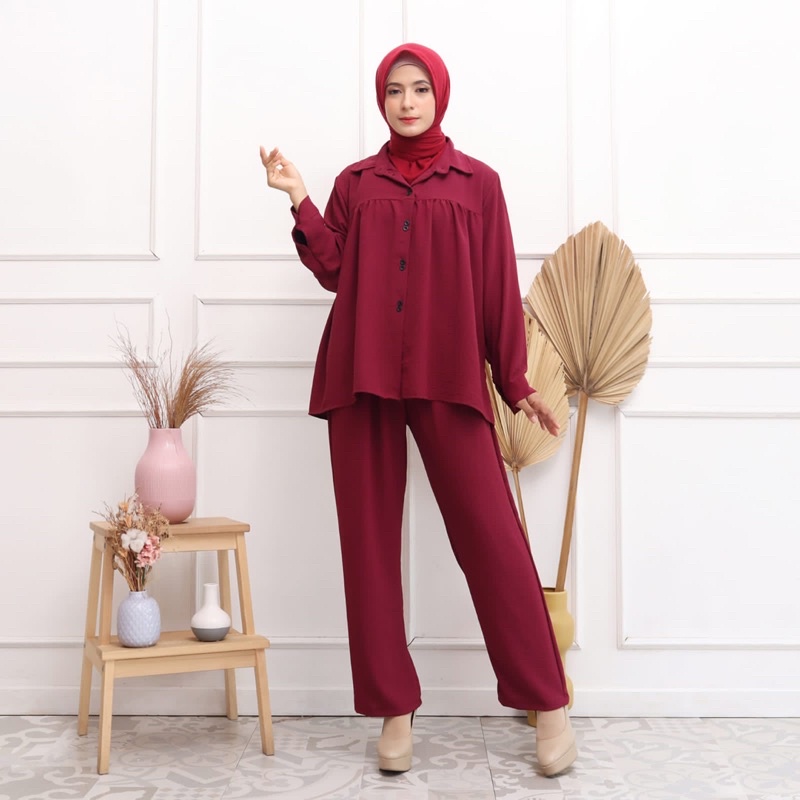 SETCEL RAYON CRINKLE SIMPLY KANCING BUSUI SET STELAN MUSLIM POLOS MURAH GROSIR MODELLANO SALE BUMIL