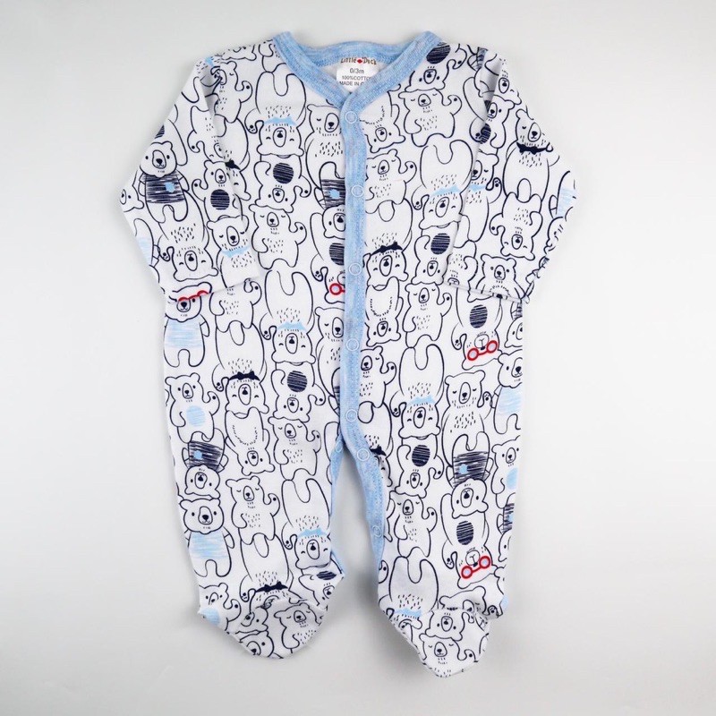 BABY K2 - BABY SLEEPSUIT MOTIF BEAR BIRU MEREK LITTLEDUCK 1 PACK ISI 3 PCS  KODE 00023