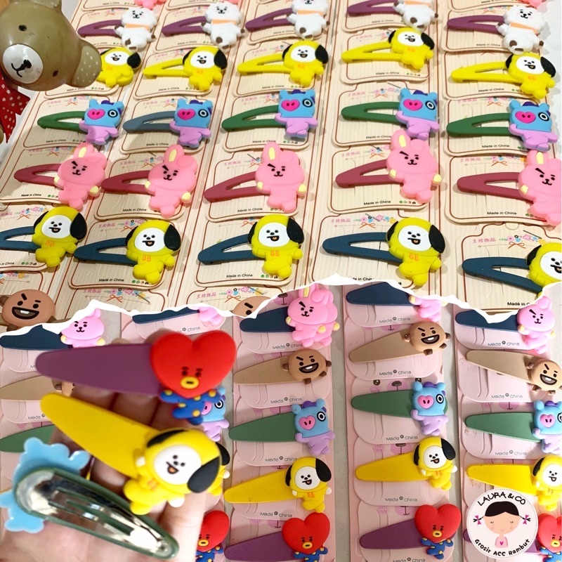 Jepit tik tok 10pc BTS BT21 Grosir Lapis karet