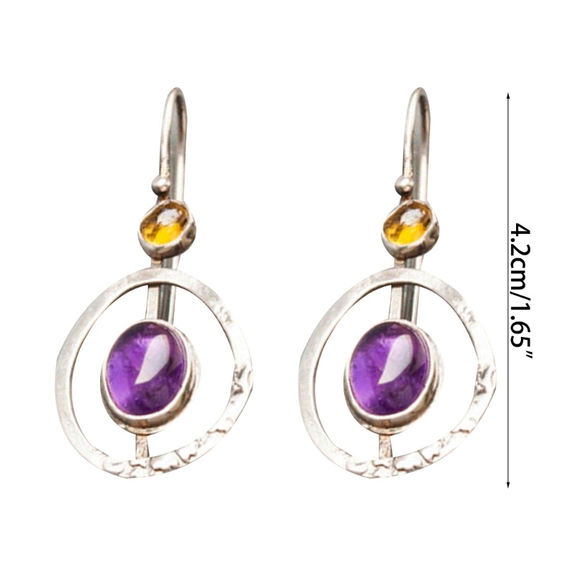 Anting Liontin Batu Permata Geometris Gaya Vintage Untuk Hadiah Anniversary