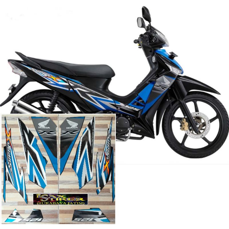 striping original Honda Supra X 125 R cw hitam biru tahun 2012