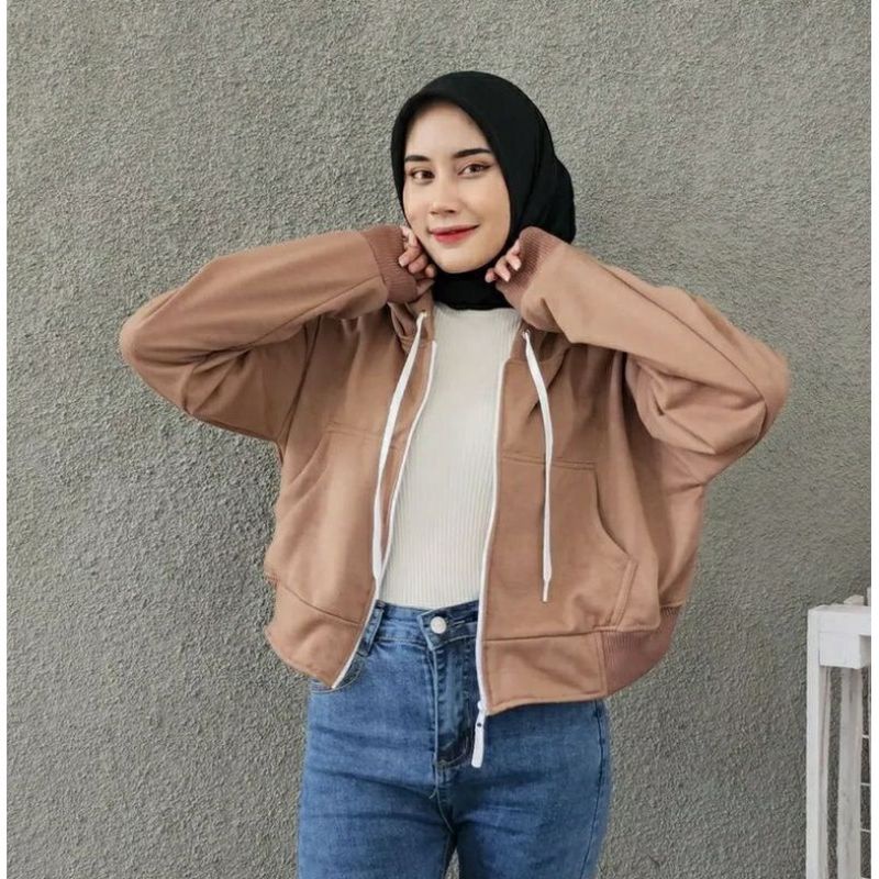 CROP ZIPPER JACKET SWEATER WANITA M, L, XL